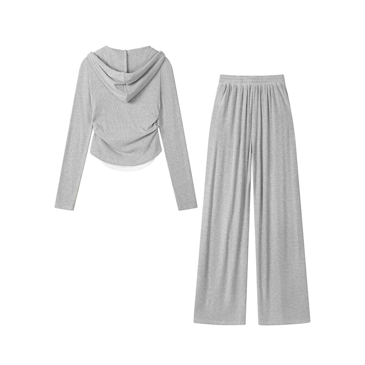 Knit Hoodie and Wide Leg Pants