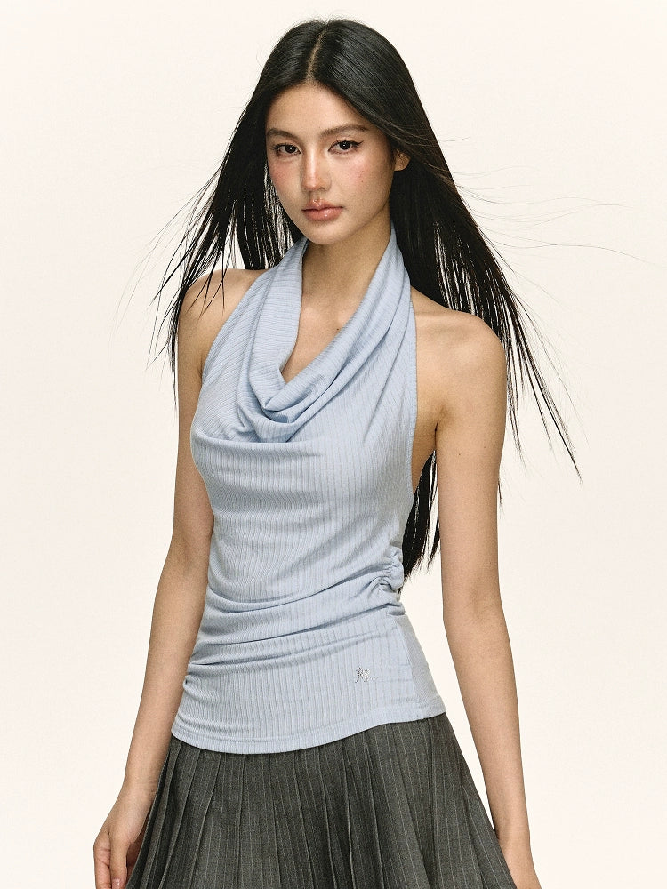 Retro Slim Drape Halter Tank Top