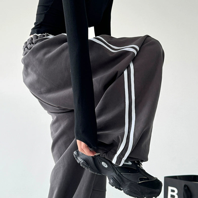 Wide-Leg Striped Drape Casual Pants