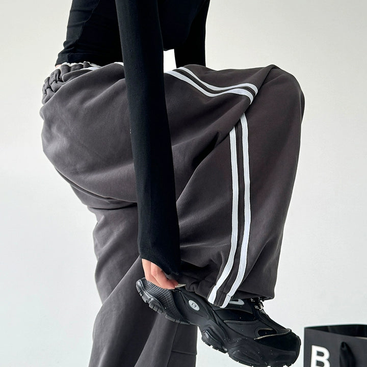 Wide-Leg Striped Drape Casual Pants