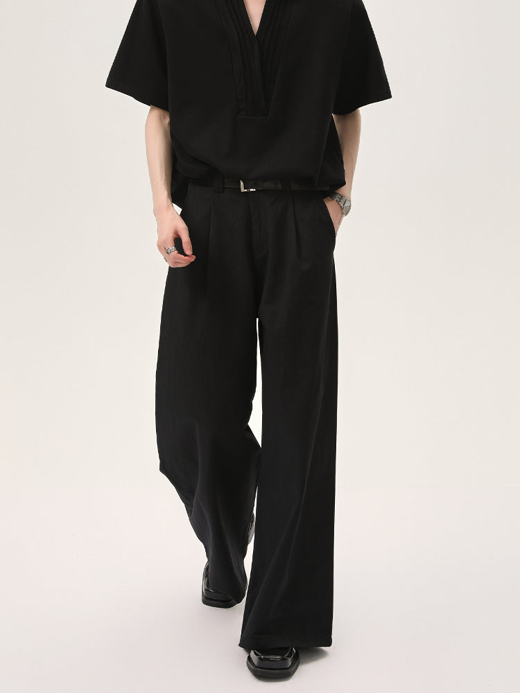 Wide-Leg Casual Belted Pants