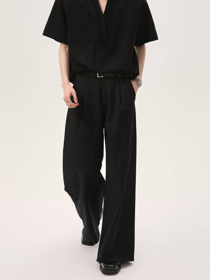 Wide-Leg Casual Belted Pants