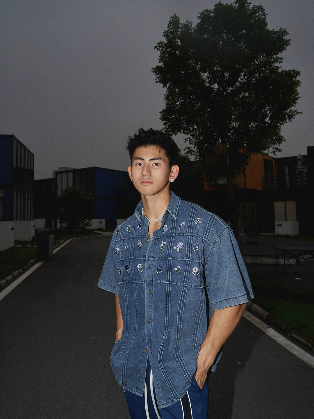 Embroidered Denim Short Sleeve Workwear Shirt