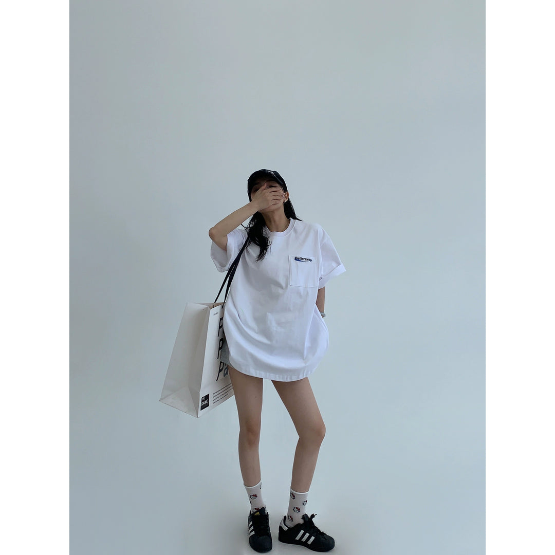 T-shirt en coton décontracté avec broderie de lettres 