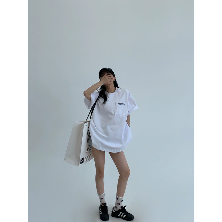 T-shirt en coton décontracté avec broderie de lettres 