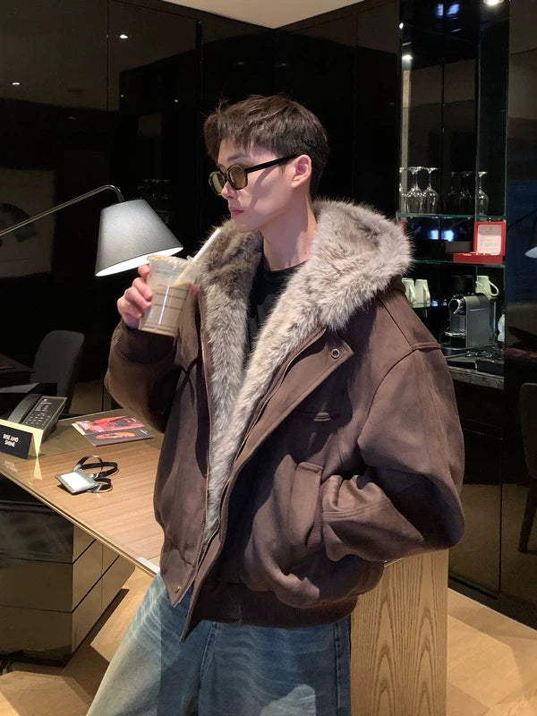 Faux-Fur-Kapuze gefütterte Winterjacke 