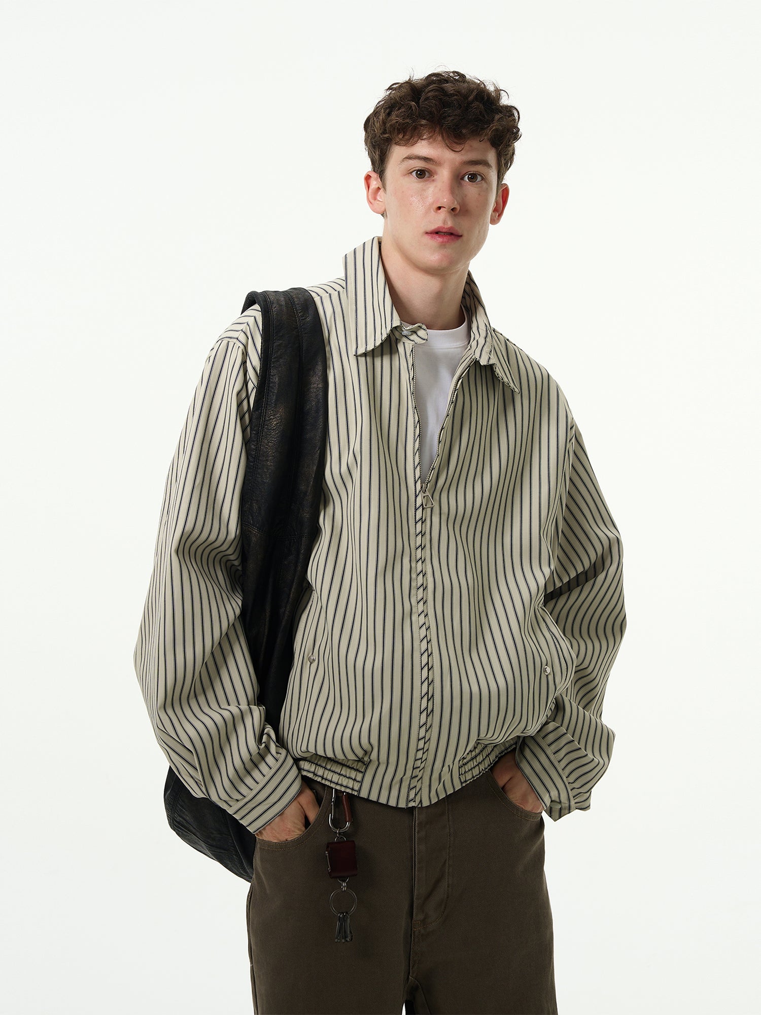 Retro Zip-Up Striped Shirt Jacket