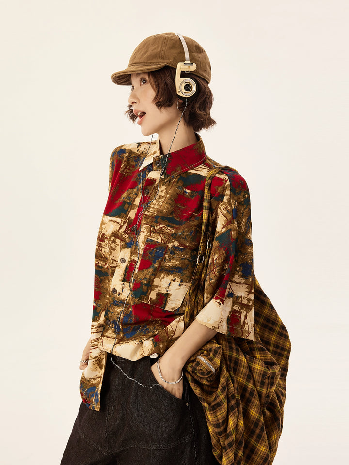 Abstract Print Short Sleeve Button Shirt