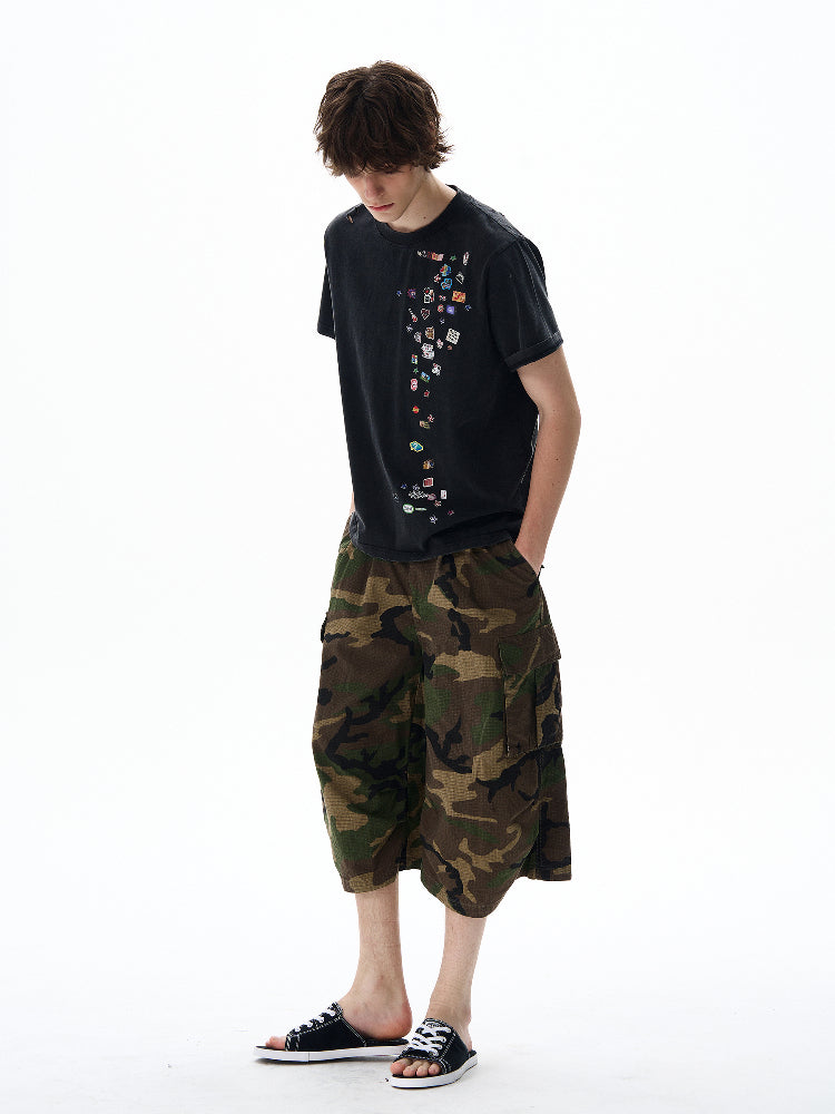 レトログラフィックステッカープリント半袖Tシャツ 