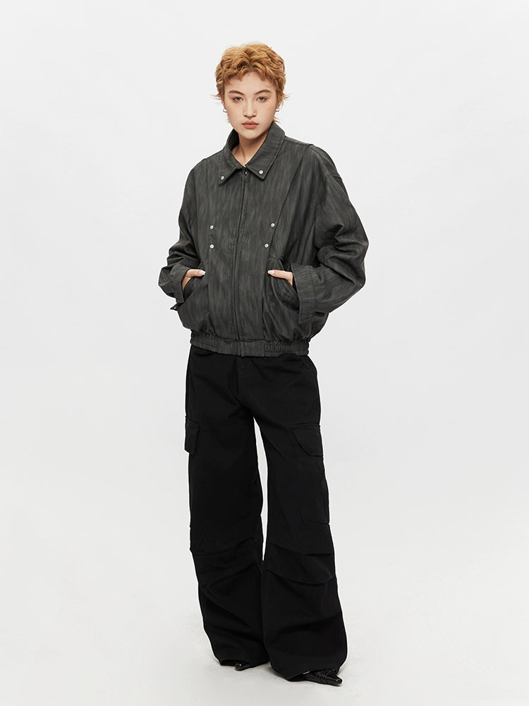 PU Leather Loose Cargo Jacket
