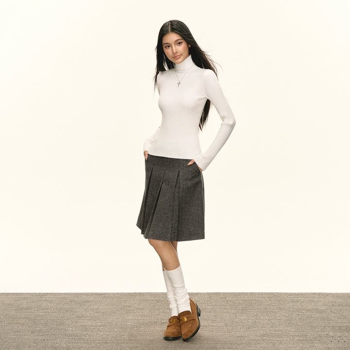 Pleated Retro A-Line Midi Skirt