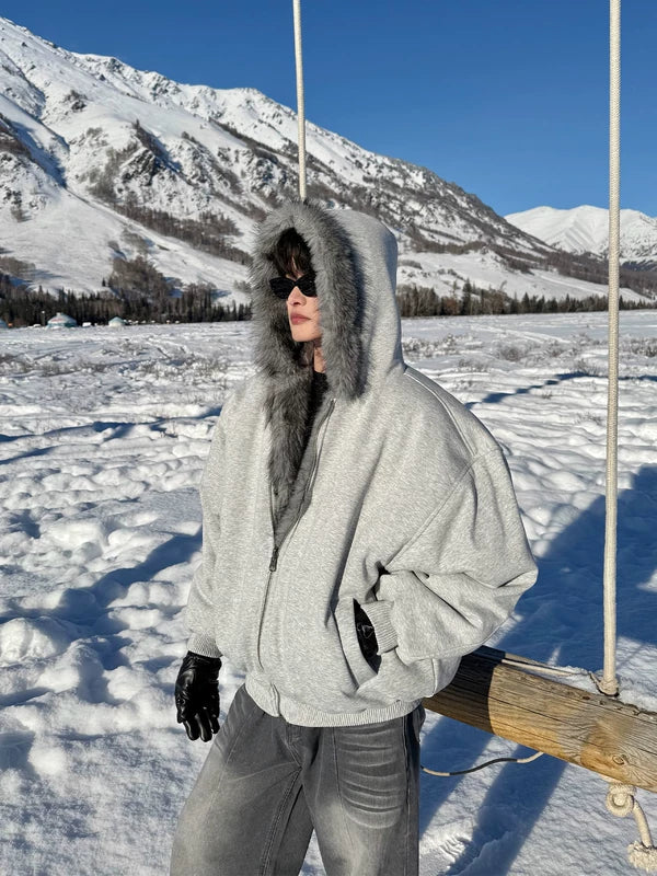 Обратимый искусственный меховой зимний жакет с капюшоном 