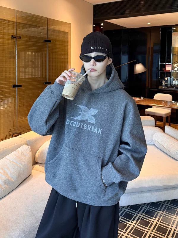 Retro Fleece Lined Letter Print Hoodie