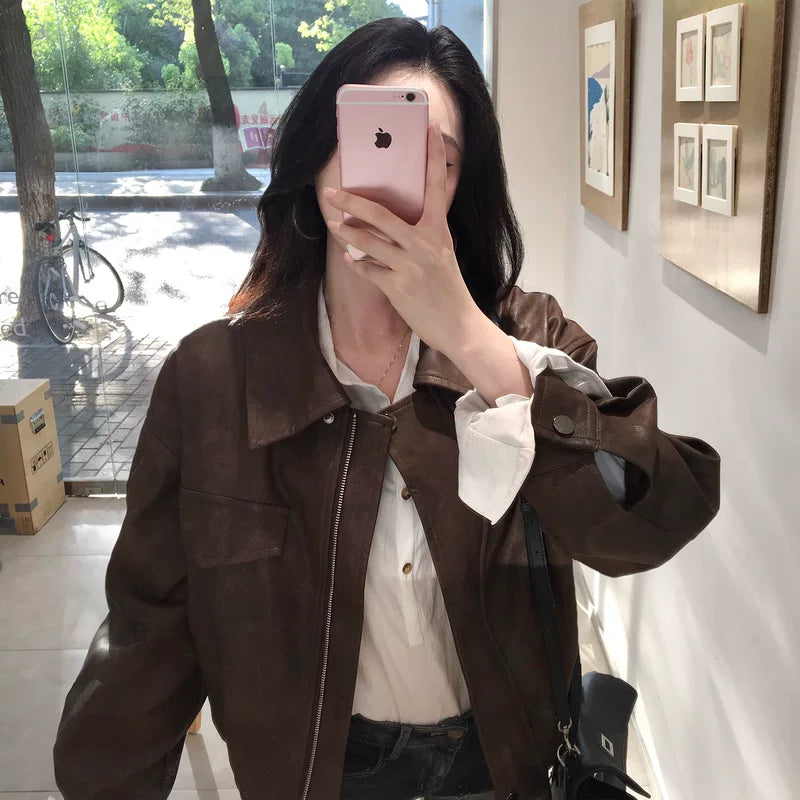 Retro PU Leather Short Motorcycle Jacket