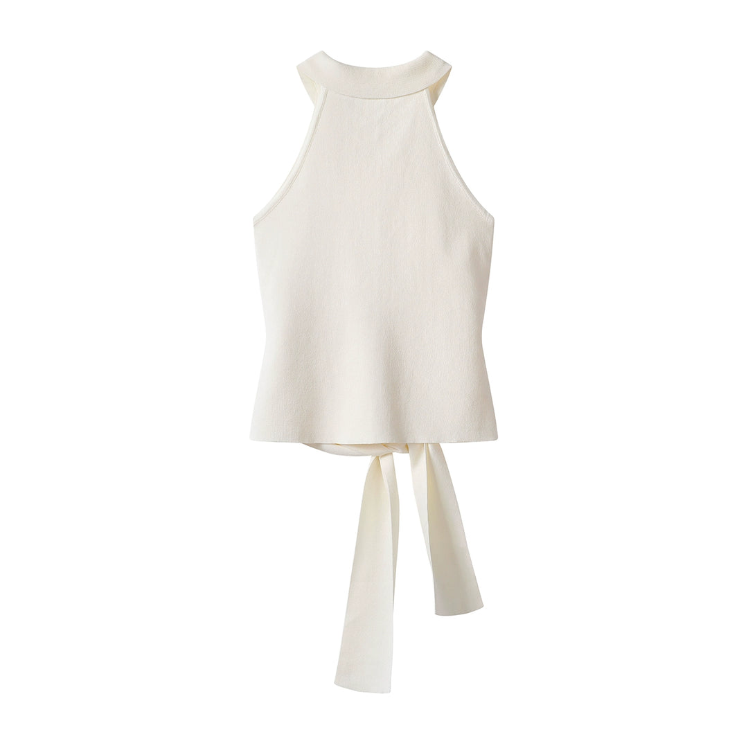 Débardeur sans manches en tricot avec col polo 