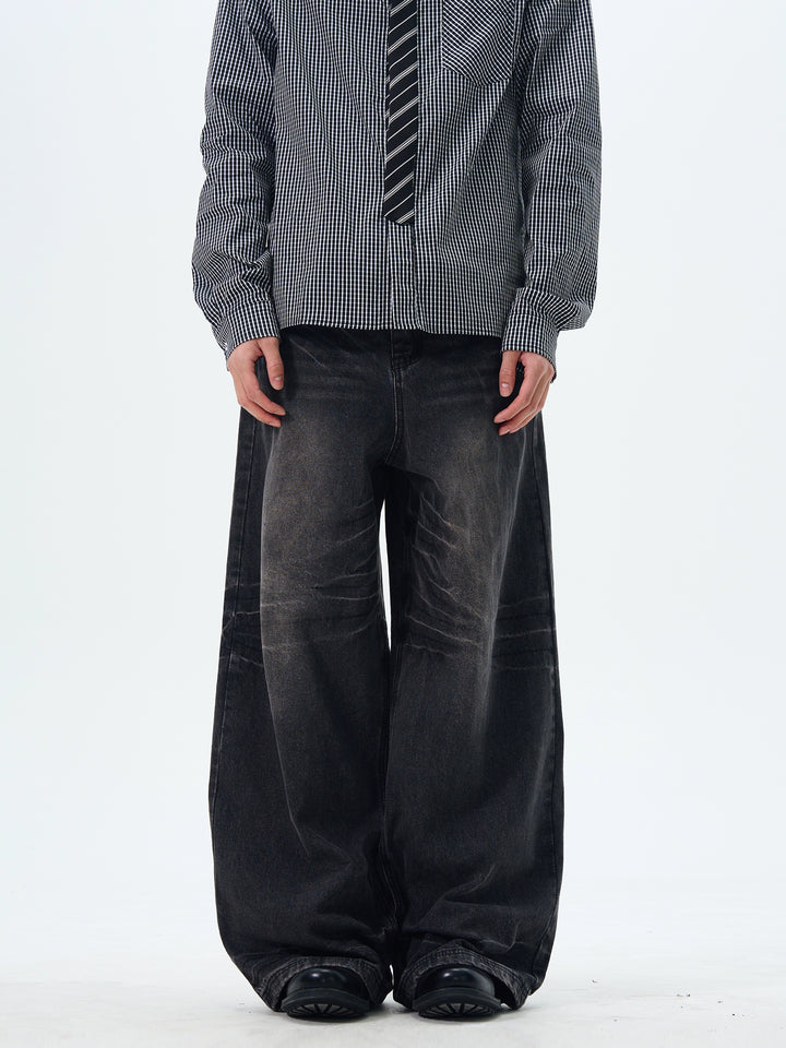 Jeans rectos de corte holgado desgastados 