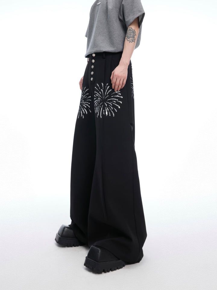 Sequined Button Wide Leg Pants