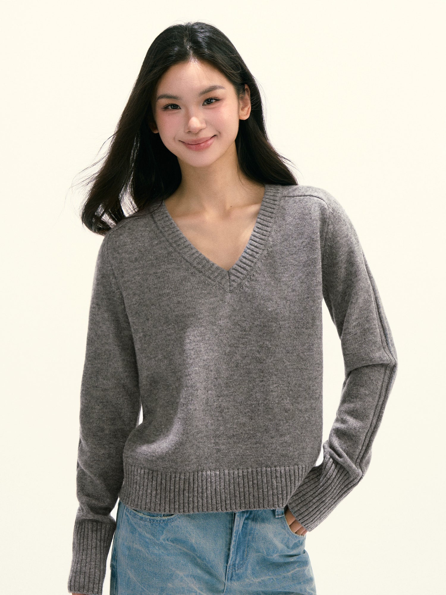 Wool V-Neck Knit Sweater