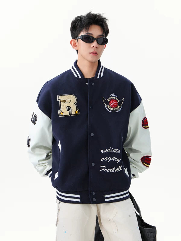 자수 패치워크 바시티 야구 재킷 