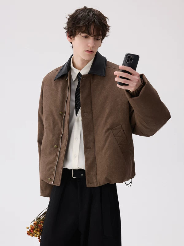 Veste en coton épaisse d'hiver avec col en cuir 