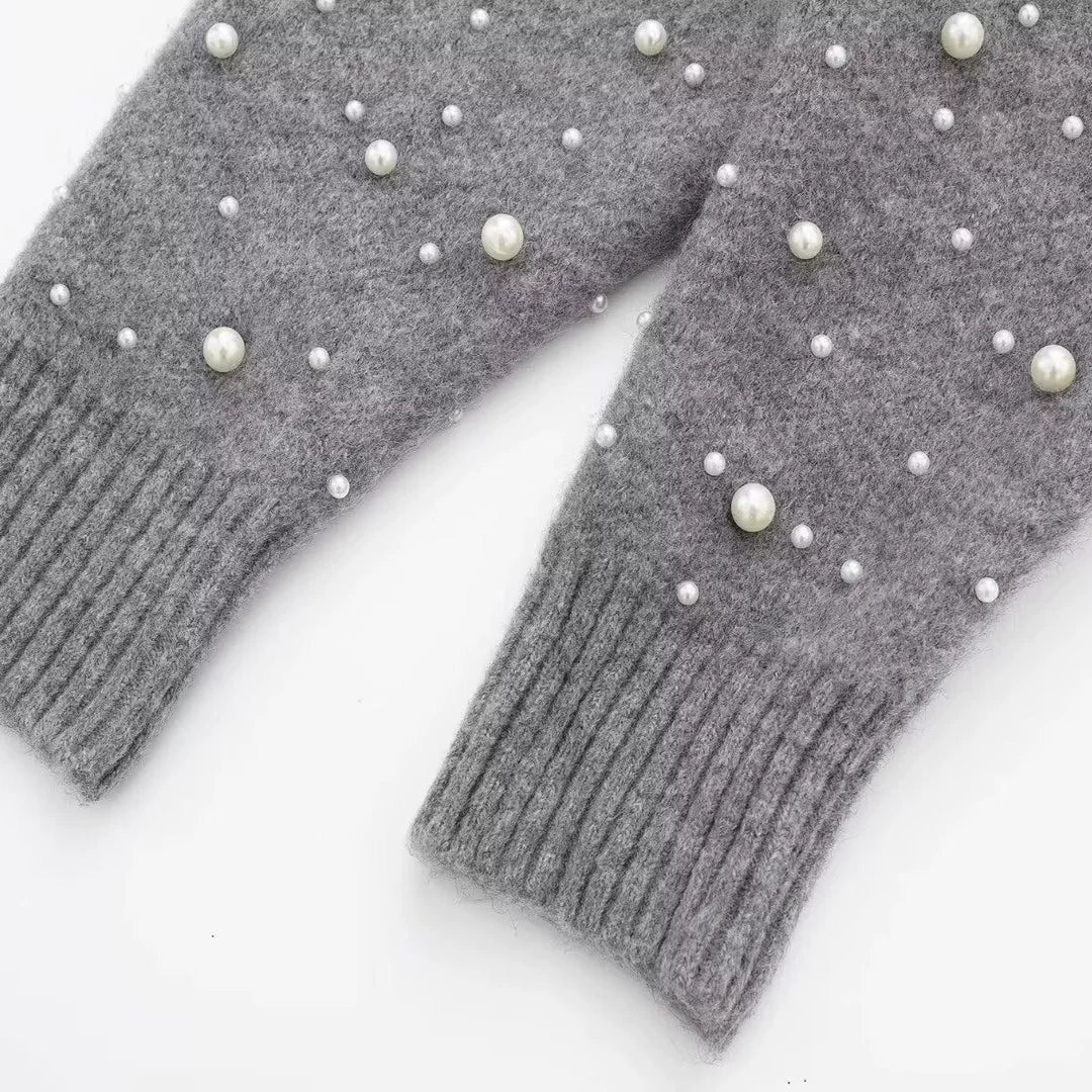 Artificial Pearl Knitted Bomber Jacket