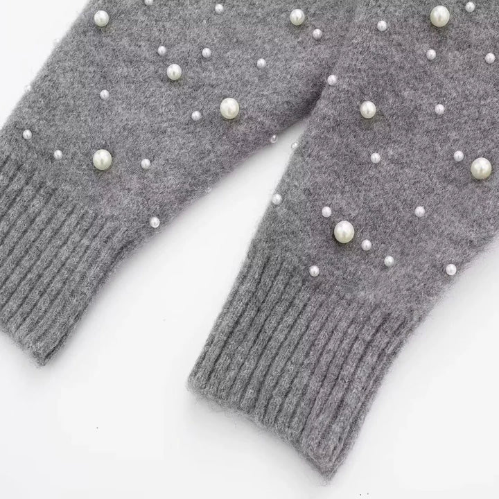 Artificial Pearl Knitted Bomber Jacket