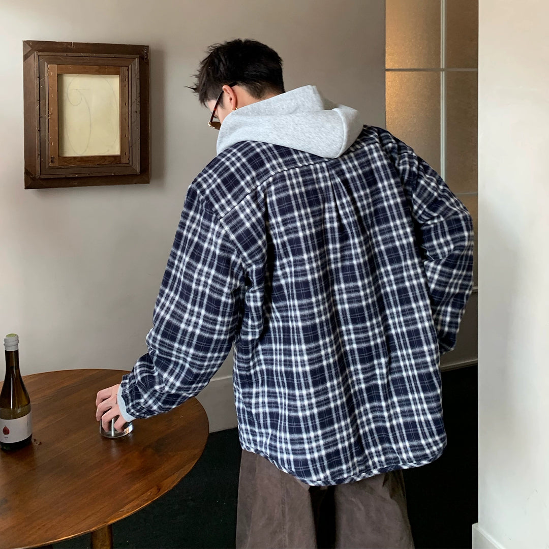 Loose Plaid Hooded Cotton Jacket