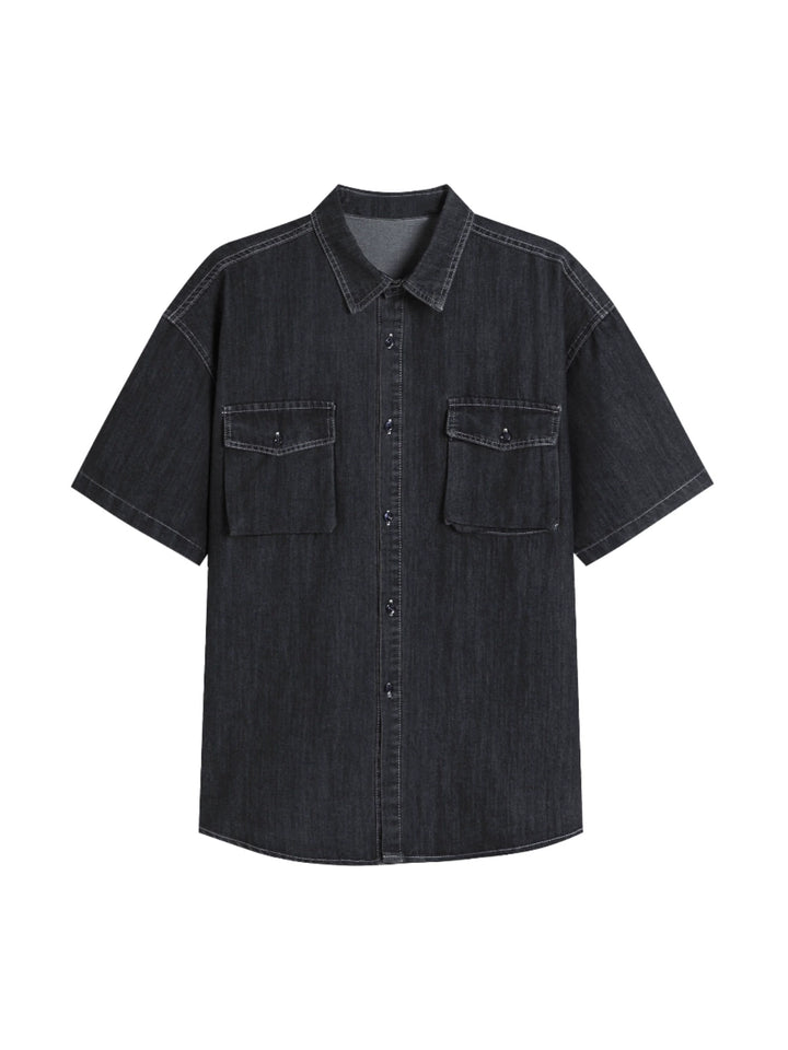 Loose Short Sleeve Denim Shirt