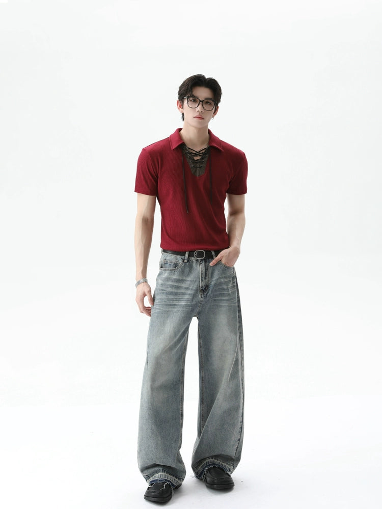 Lace-Up Slim Fit Polo Shirt