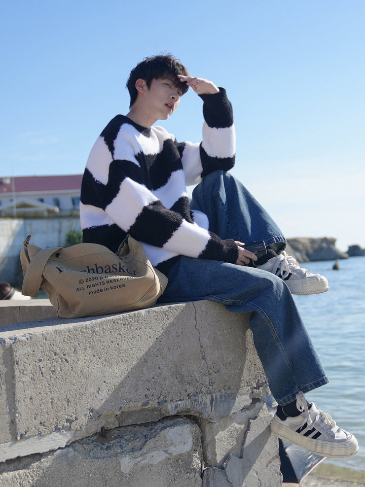Striped Knit Round Neck Sweater