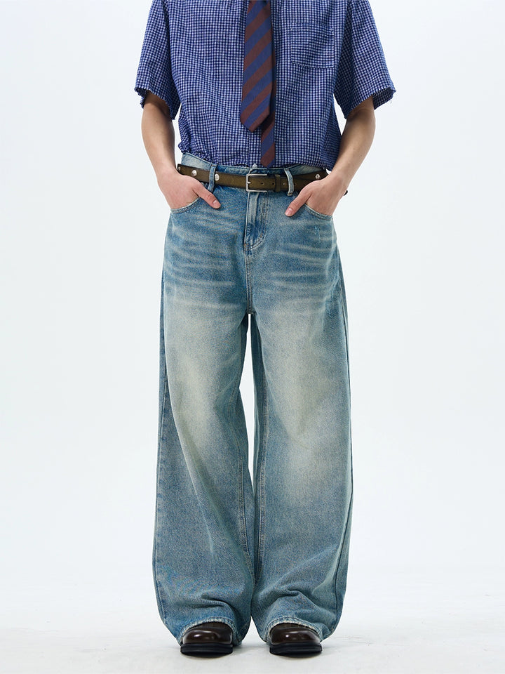 Jeans de pierna ancha desgastados retro 