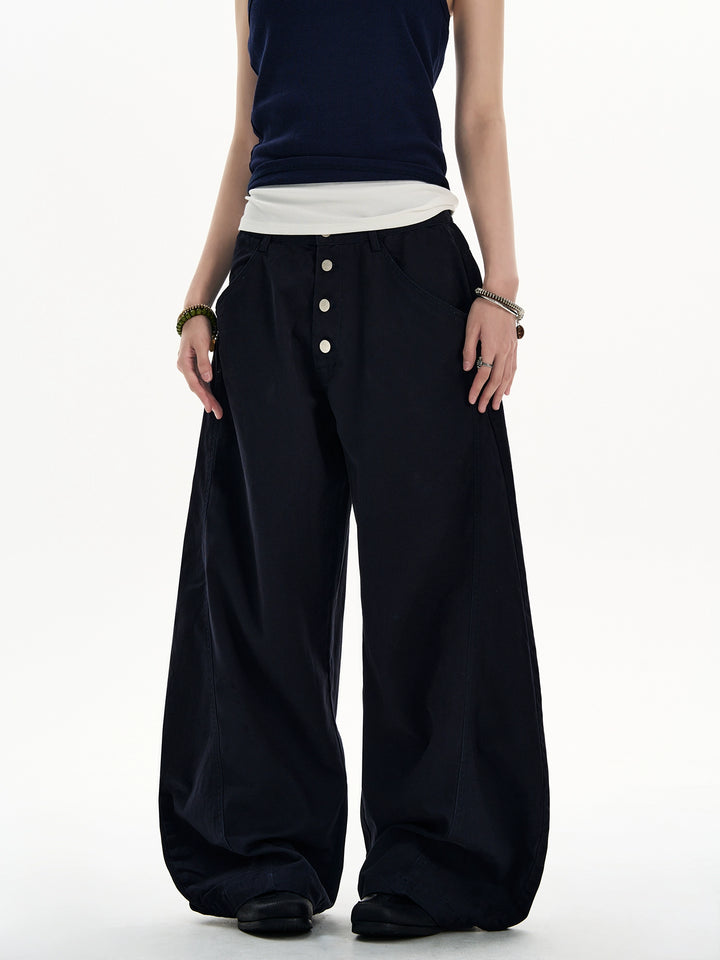 Wide-Leg Multi-Button Cargo Pants