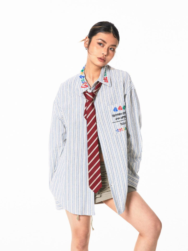 Retro Striped Graffiti Long-Sleeved Shirt