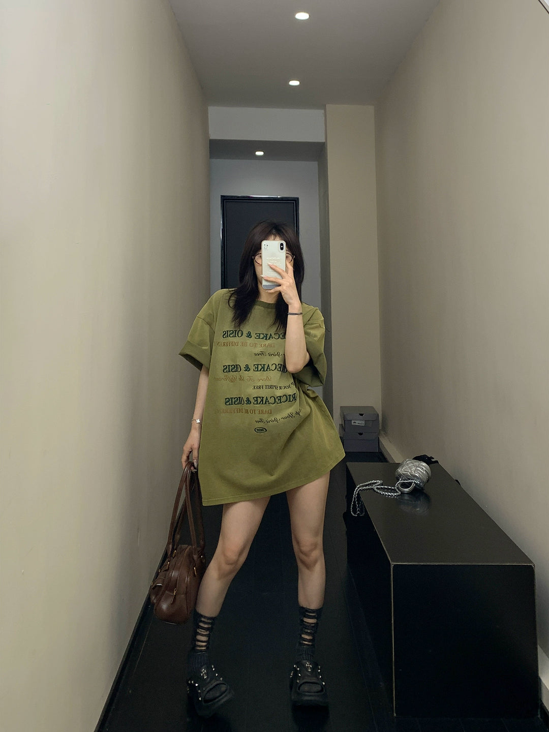 Letter Embroidery Oversized Washed T-shirt