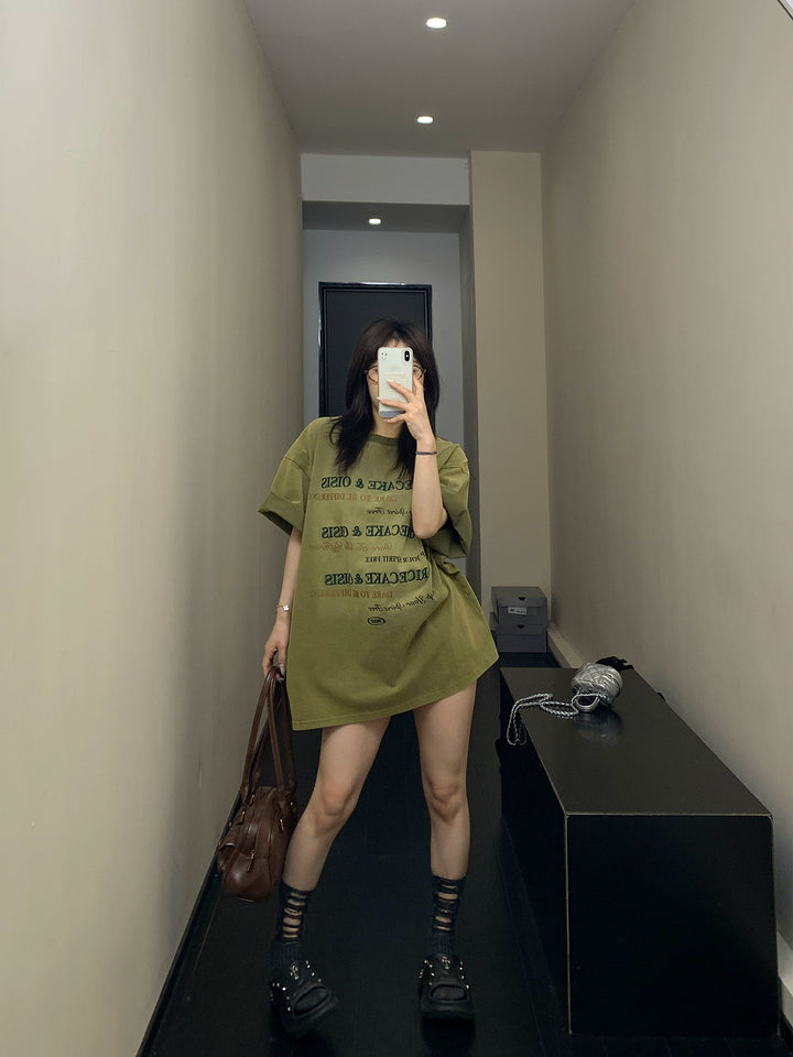 Letter Embroidery Oversized Washed T-shirt