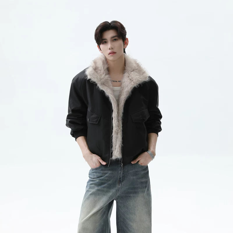 Fur Collar Shearling Leather Jacket