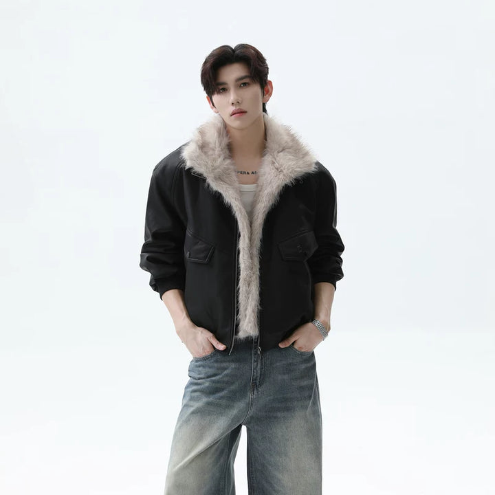 Fur Collar Shearling Leather Jacket