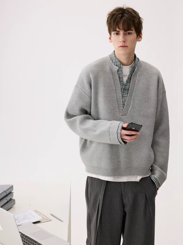 レトロニットVネックプルオーバーセーター 