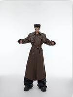 Deconstructed Split PU Leather Long Coat