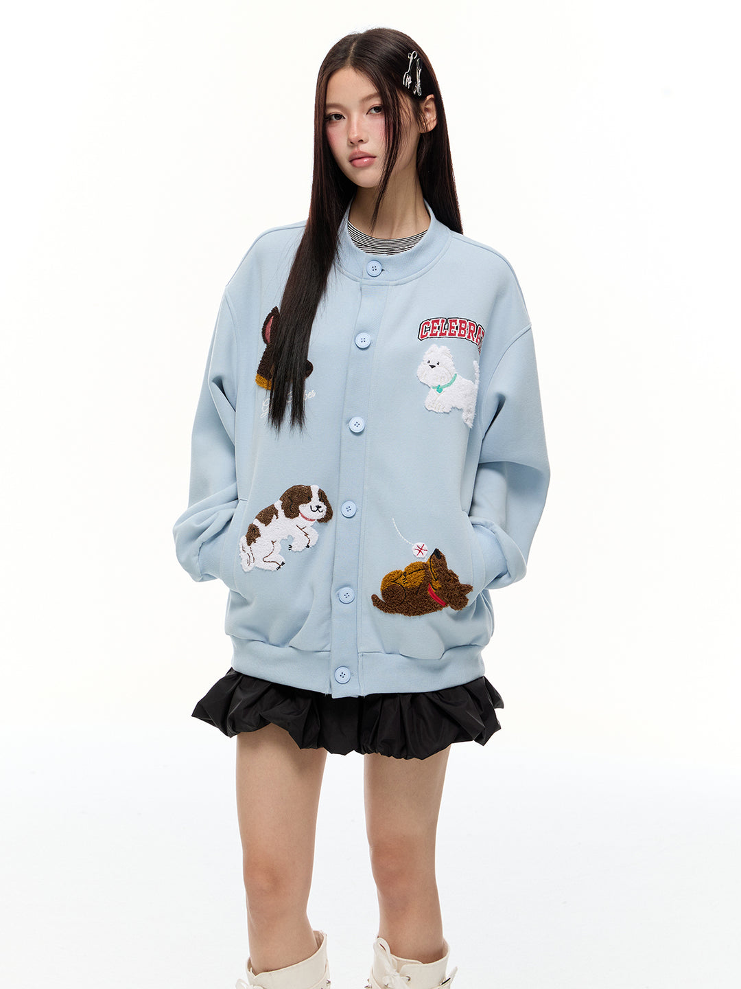 Cartoon Welpen Stickerei Cardigan Pullover 