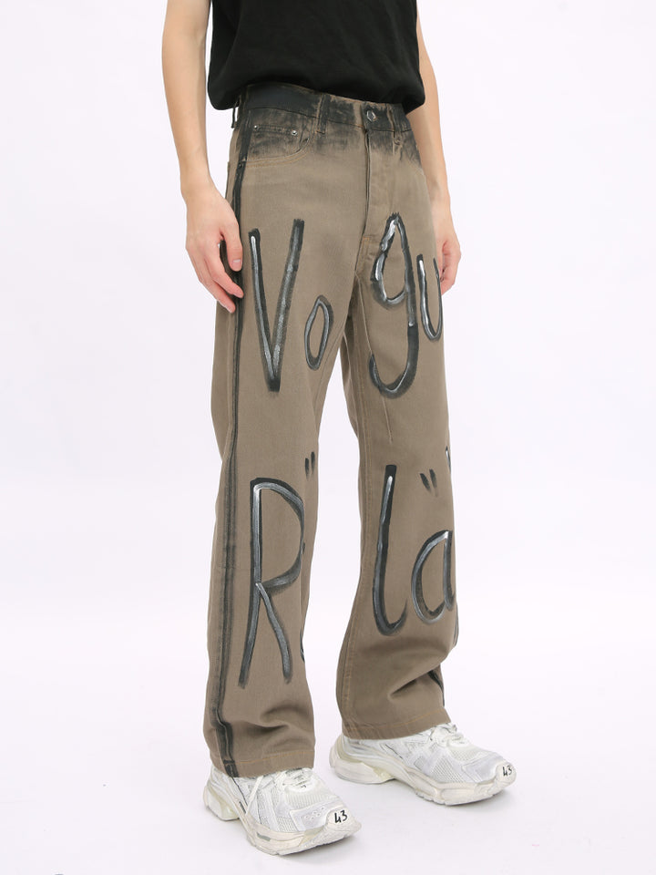 Graffiti-Logo Lockere Gerade Hose 