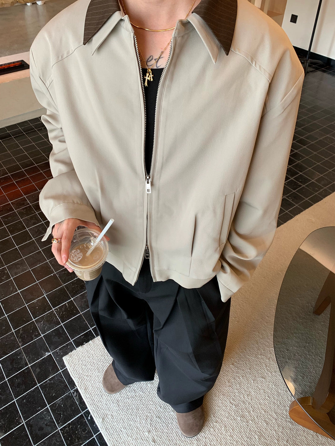 Double-Layer Collar Twill Jacket