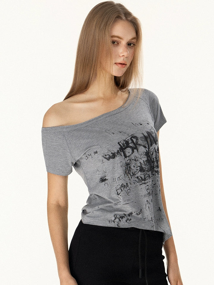 T-shirt graphique rétro à épaules dénudées 