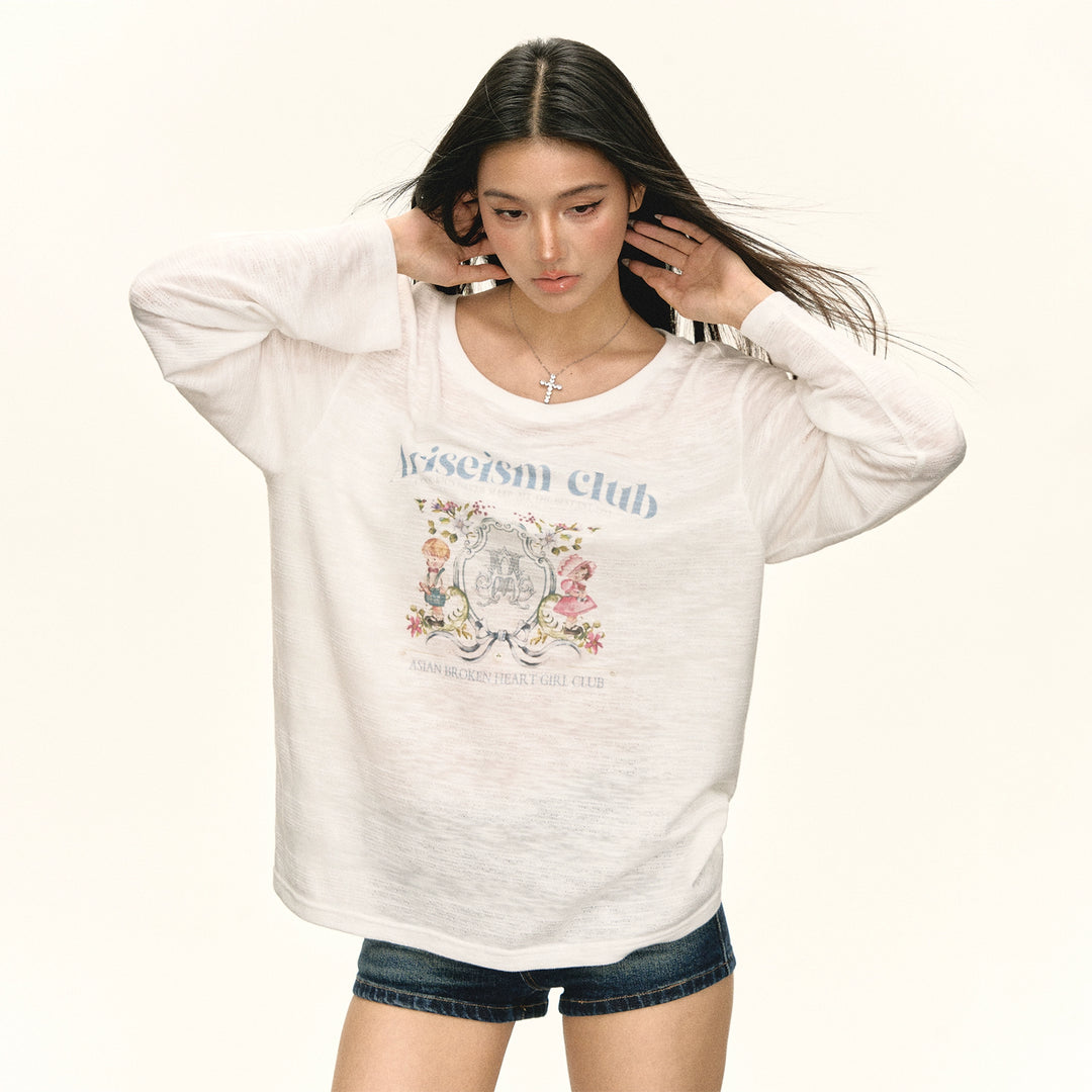 Retro Garden Print Long Sleeve Top