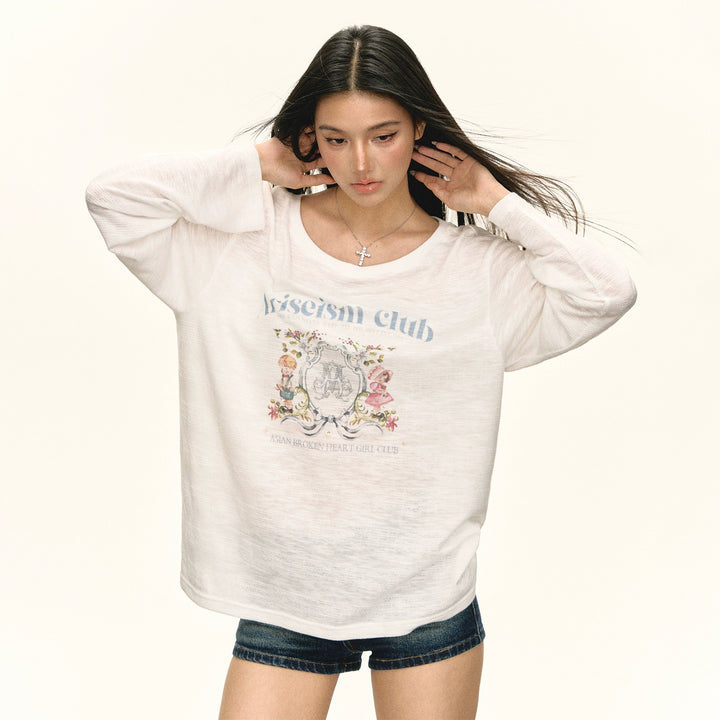 Retro Garden Print Long Sleeve Top