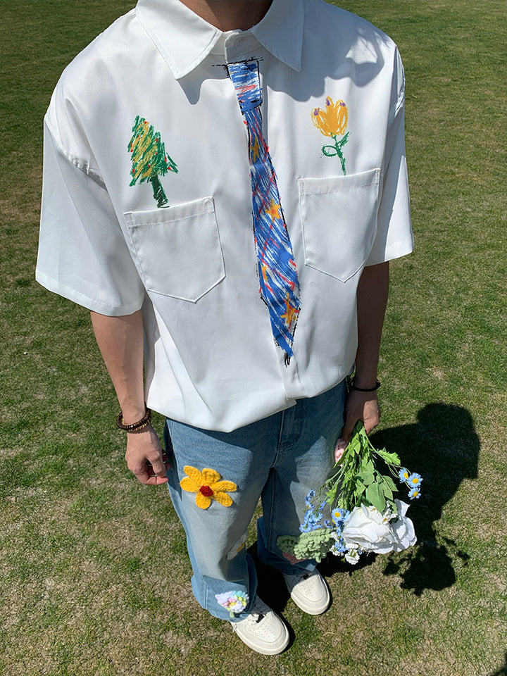 Hand-painted Graffiti Short-sleeve Shirt