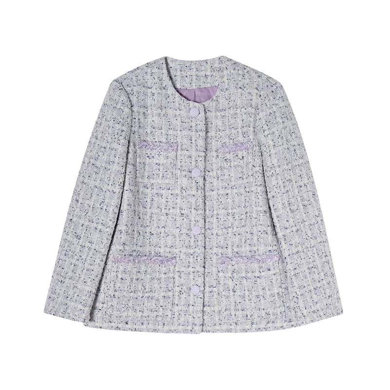 Round Neck Tweed Straight Shoulder Cardigan