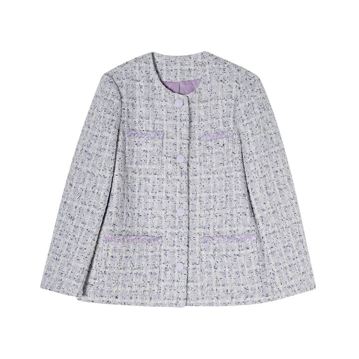 Round Neck Tweed Straight Shoulder Cardigan