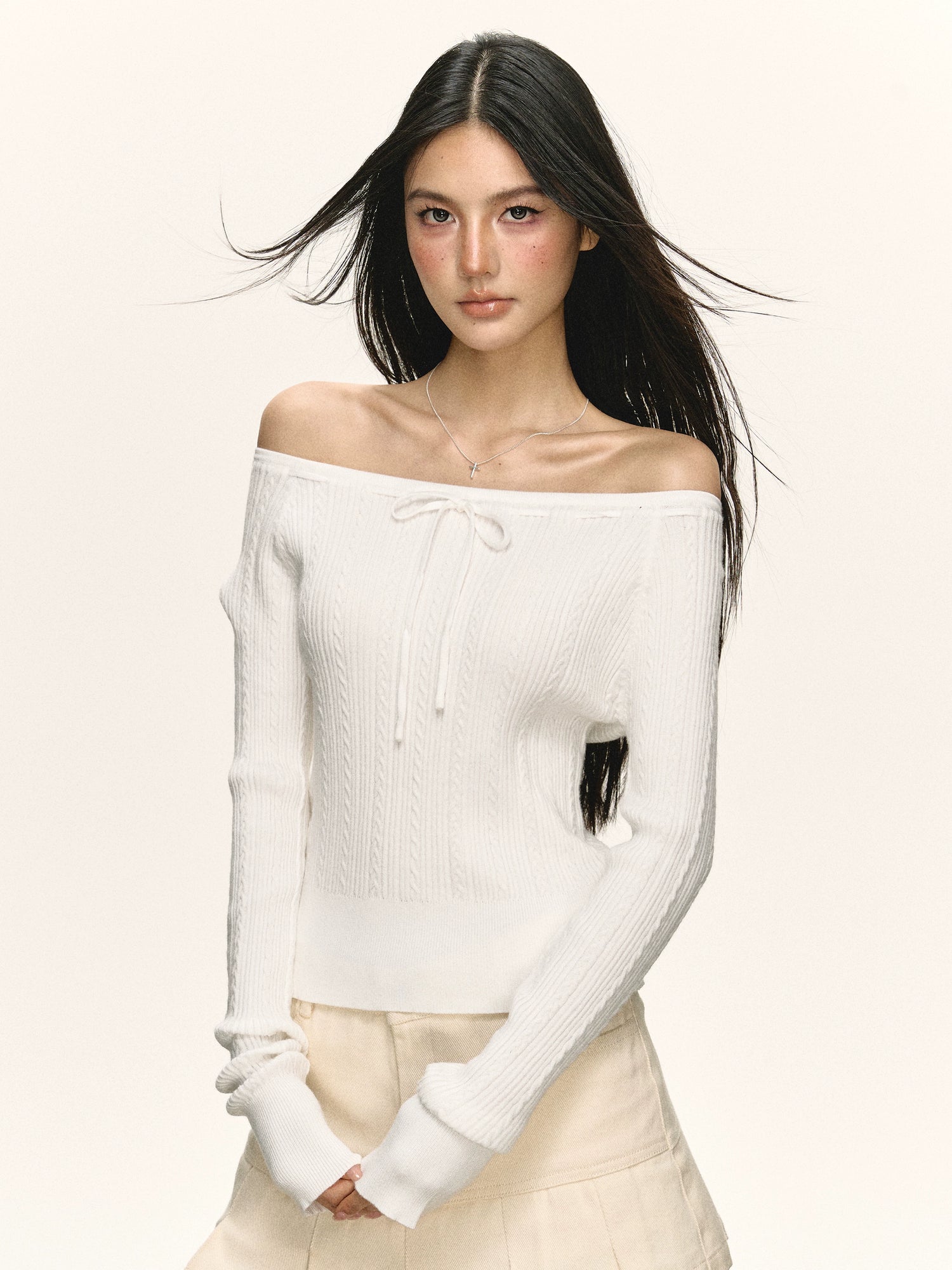Off Shoulder Knit One-Shoulder Sweater