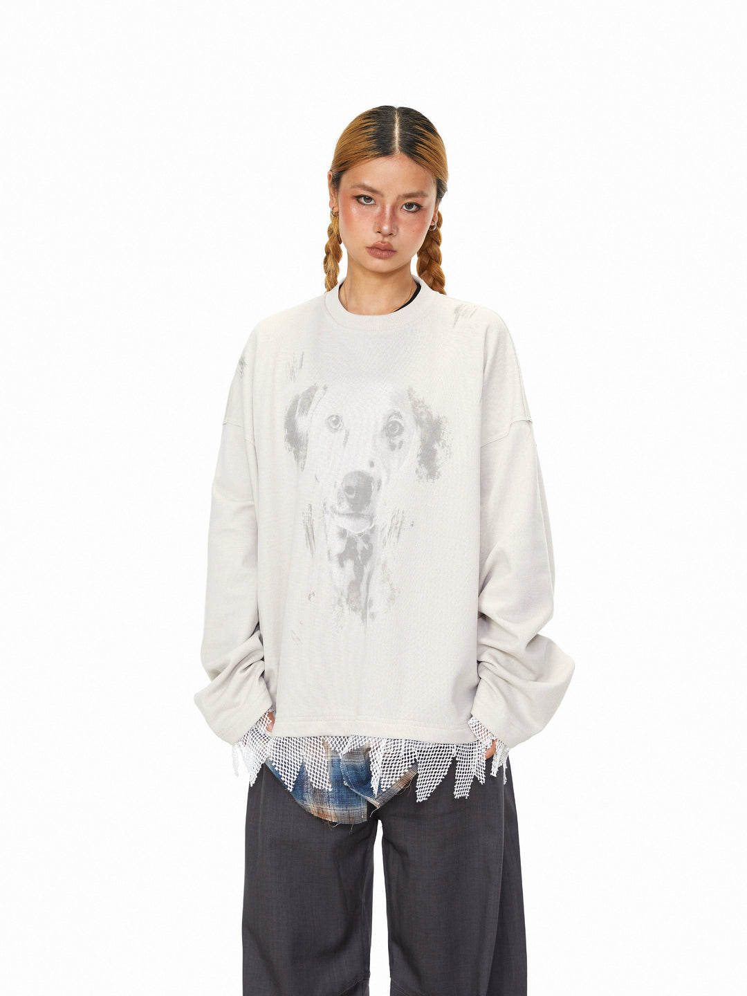 Two-Piece Puppy Graphic Crew Neck Shirt